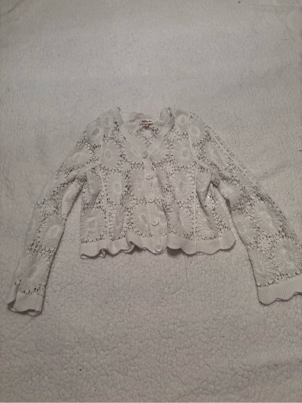 Women's White Crochet Button-Front Sweater Cardigan